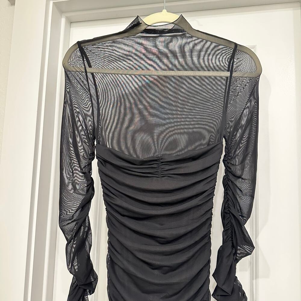NWT SER.O.YA Trina Mesh Ruched Midi Dress in Black Size XS - Picture 4 of 8